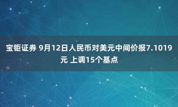 宝钜证券 9月12日人民币对美元中间价报7.1019元 上调15个基点